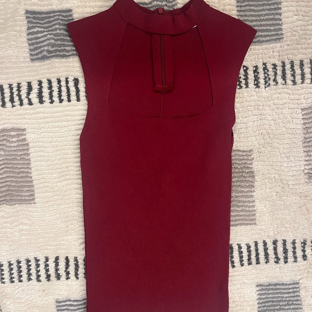 Zara Mock Neck Chest Cutout Knit Tank - Red